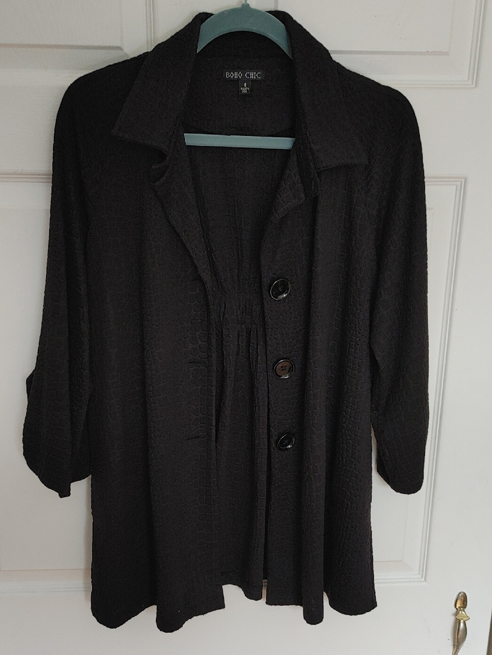 Boho Chic Women's Black Button-Front Jacket Blazer